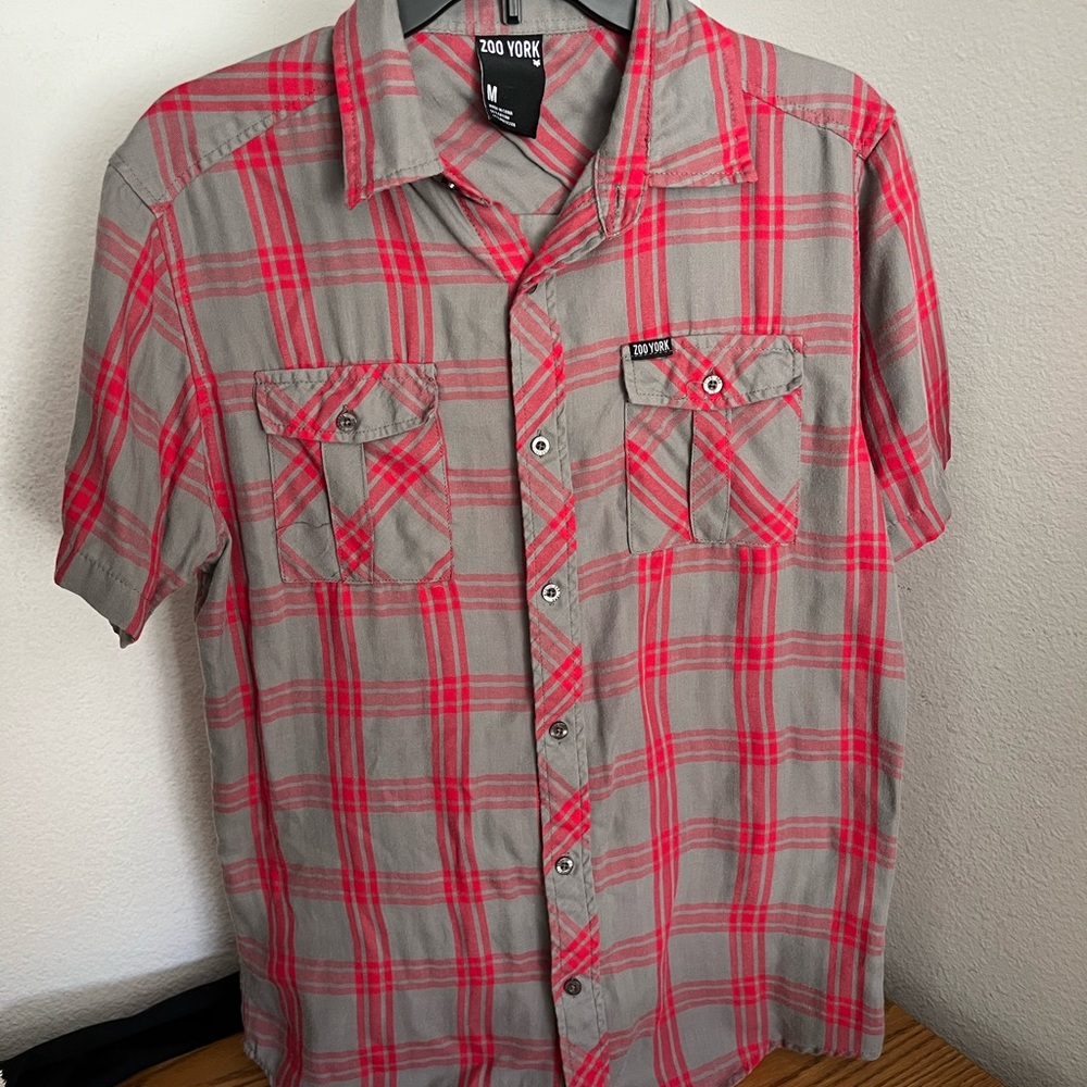 Men's Red and Gray Plaid Shirt